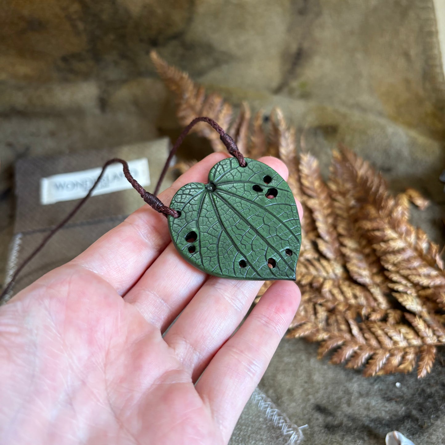 Kawakawa Necklace 4.5cm - Brown cord