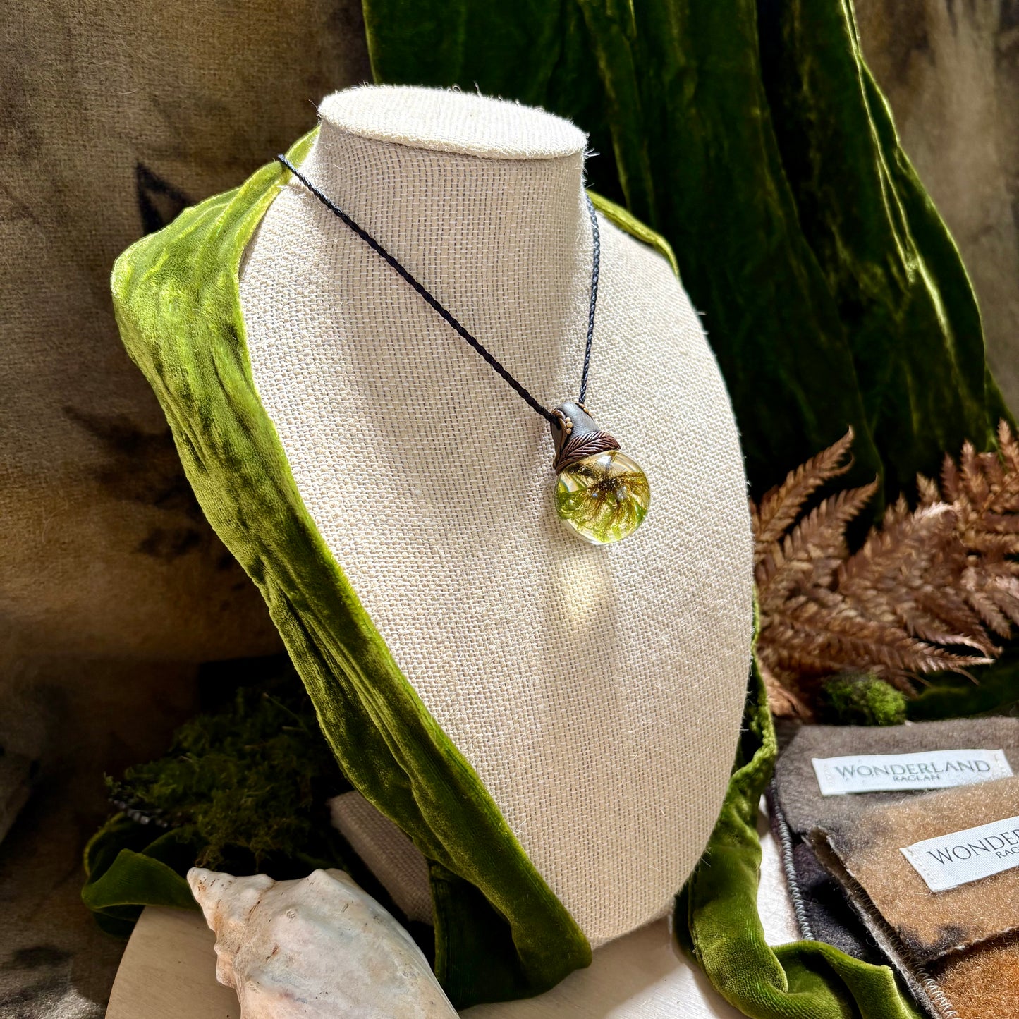 Moss Necklace on cord  - Large