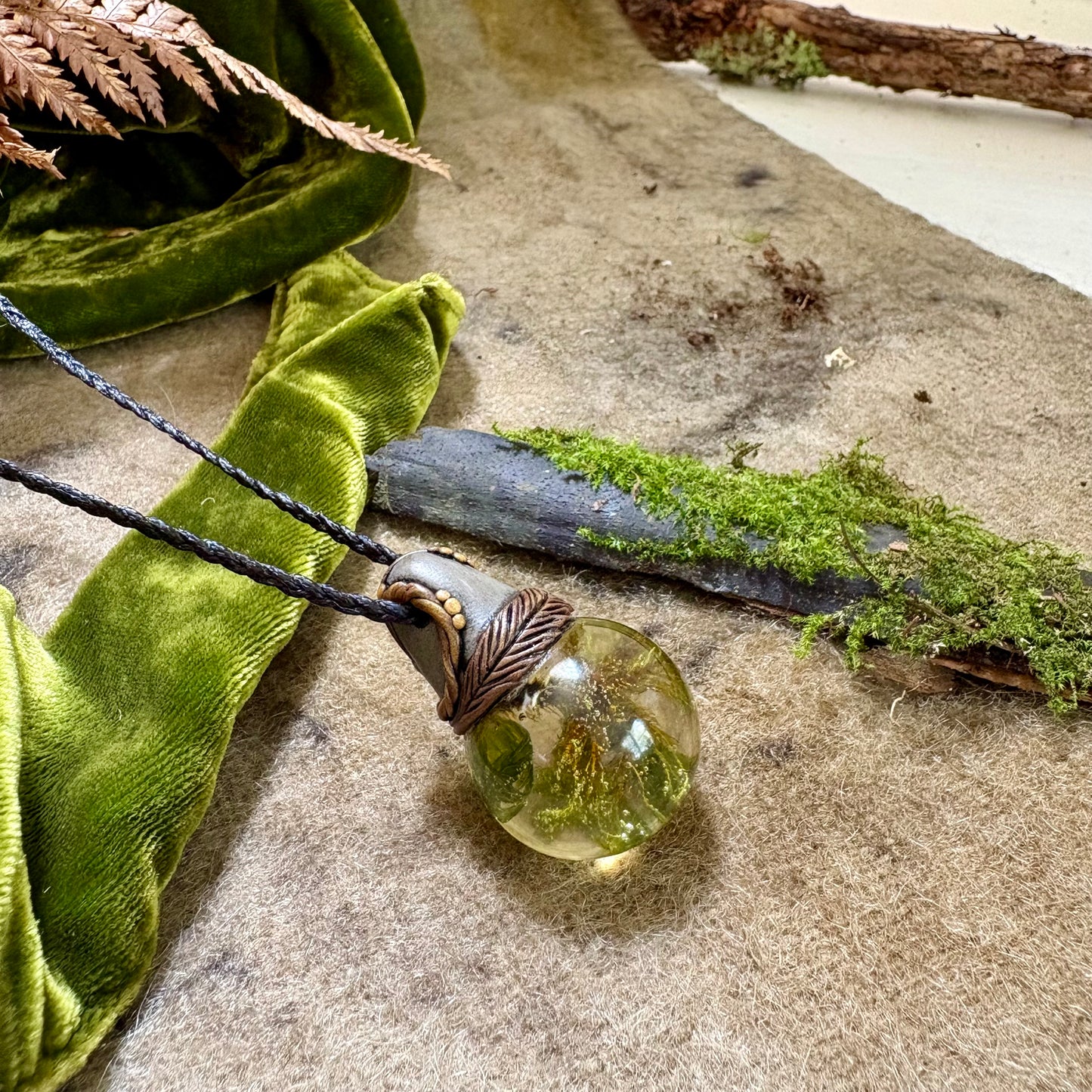 Moss Necklace on cord  - Large