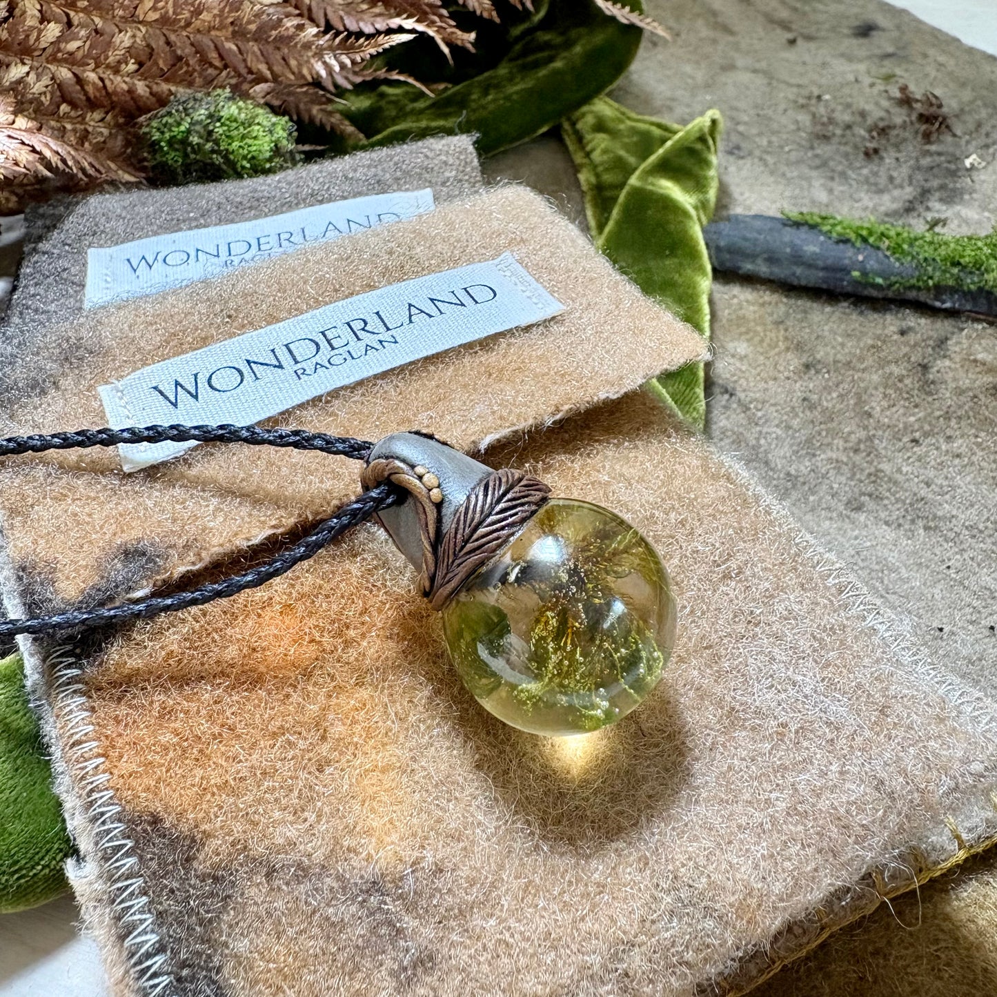 Moss Necklace on cord  - Large