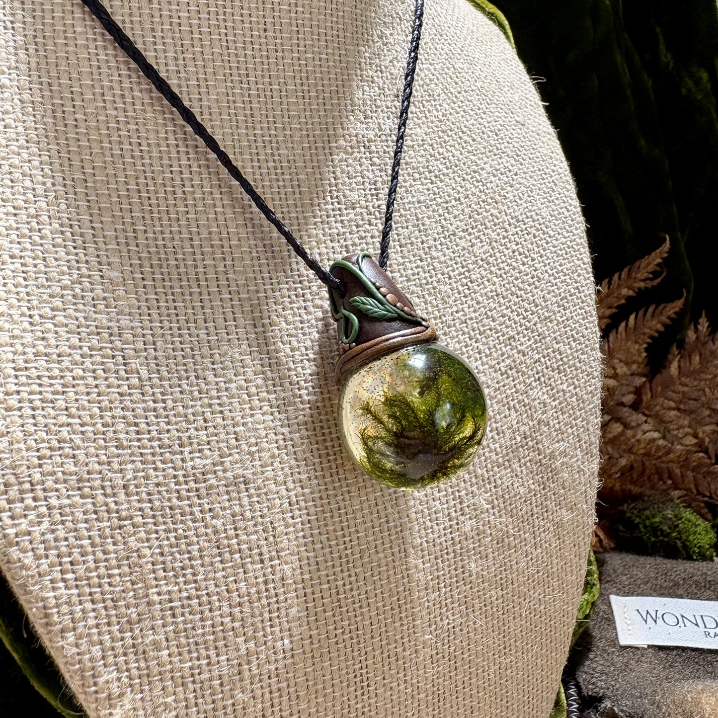 Moss Necklace on cord  - Large