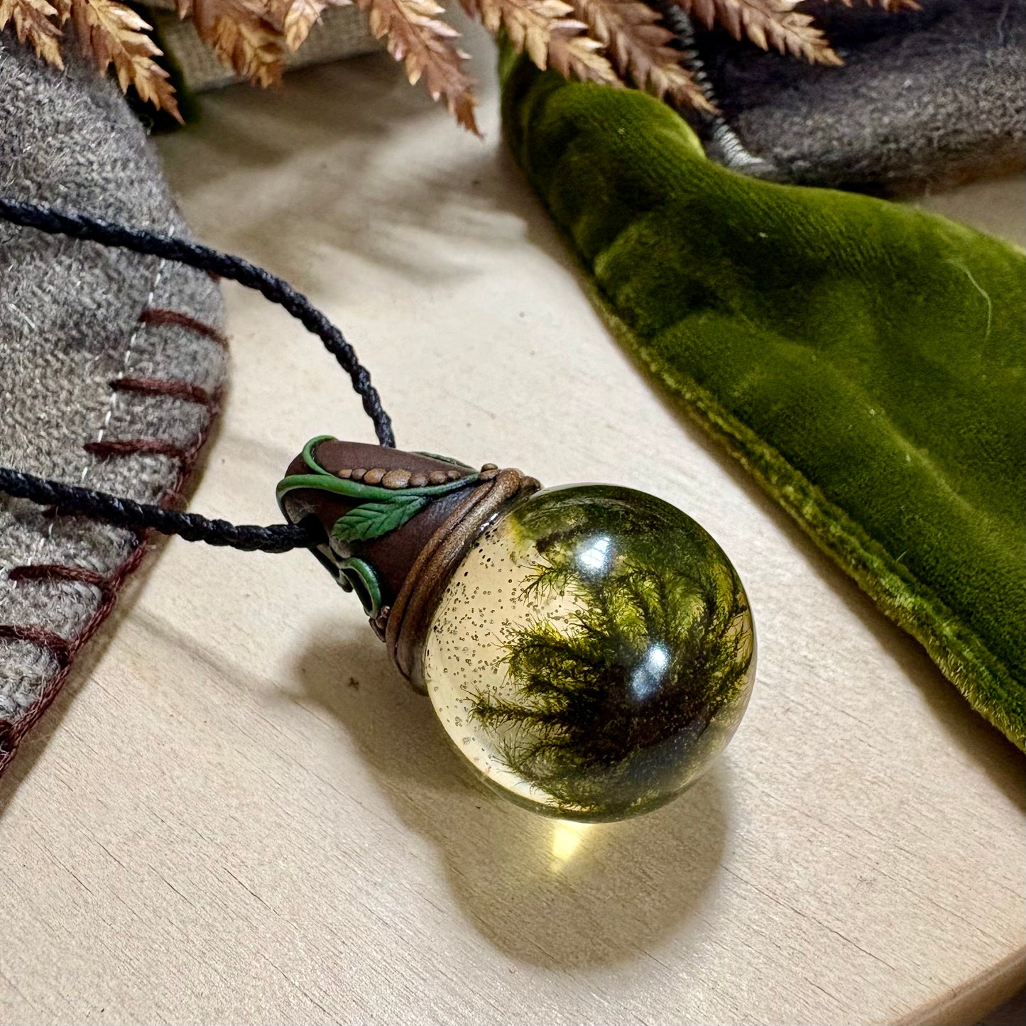 Moss Necklace on cord  - Large