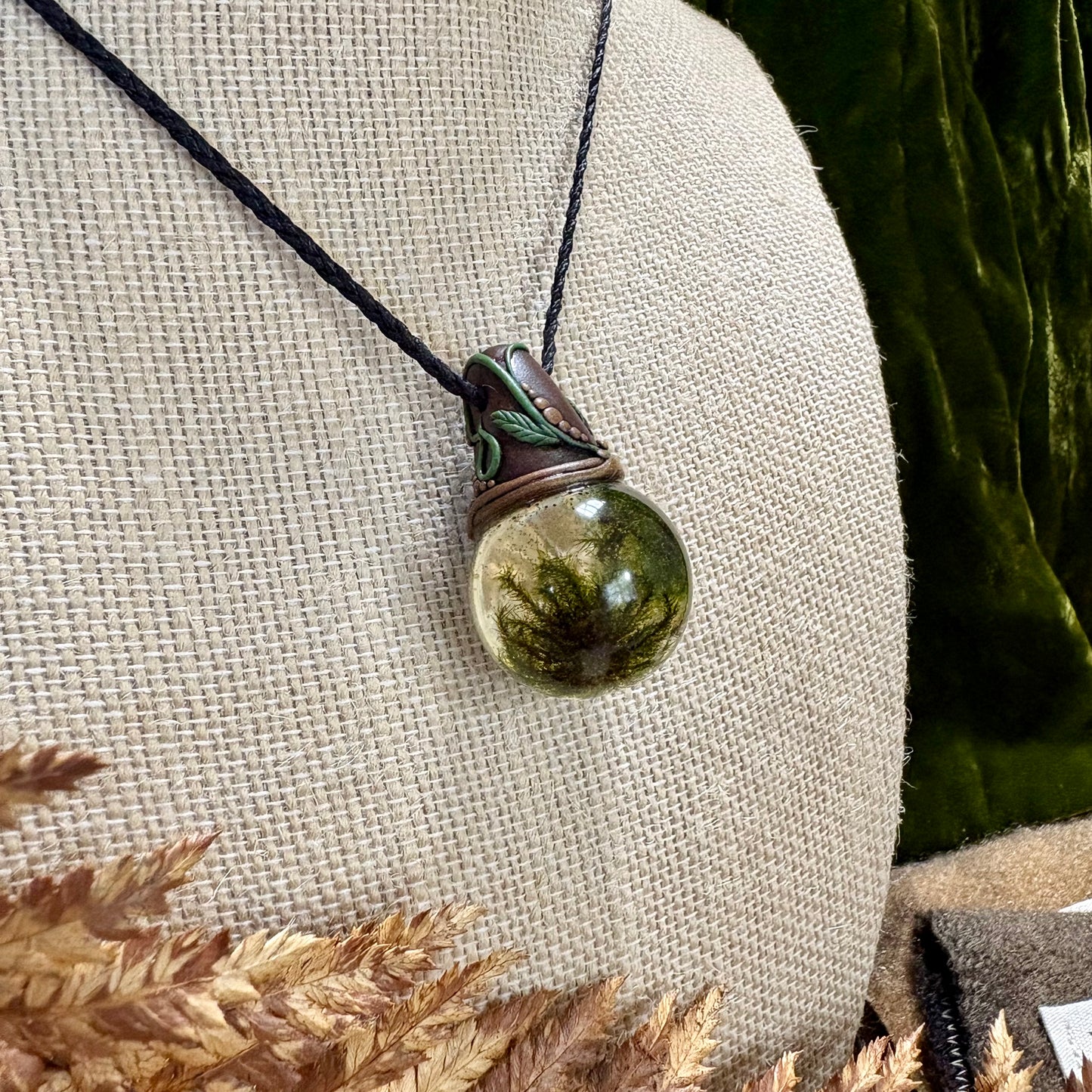 Moss Necklace on cord  - Large