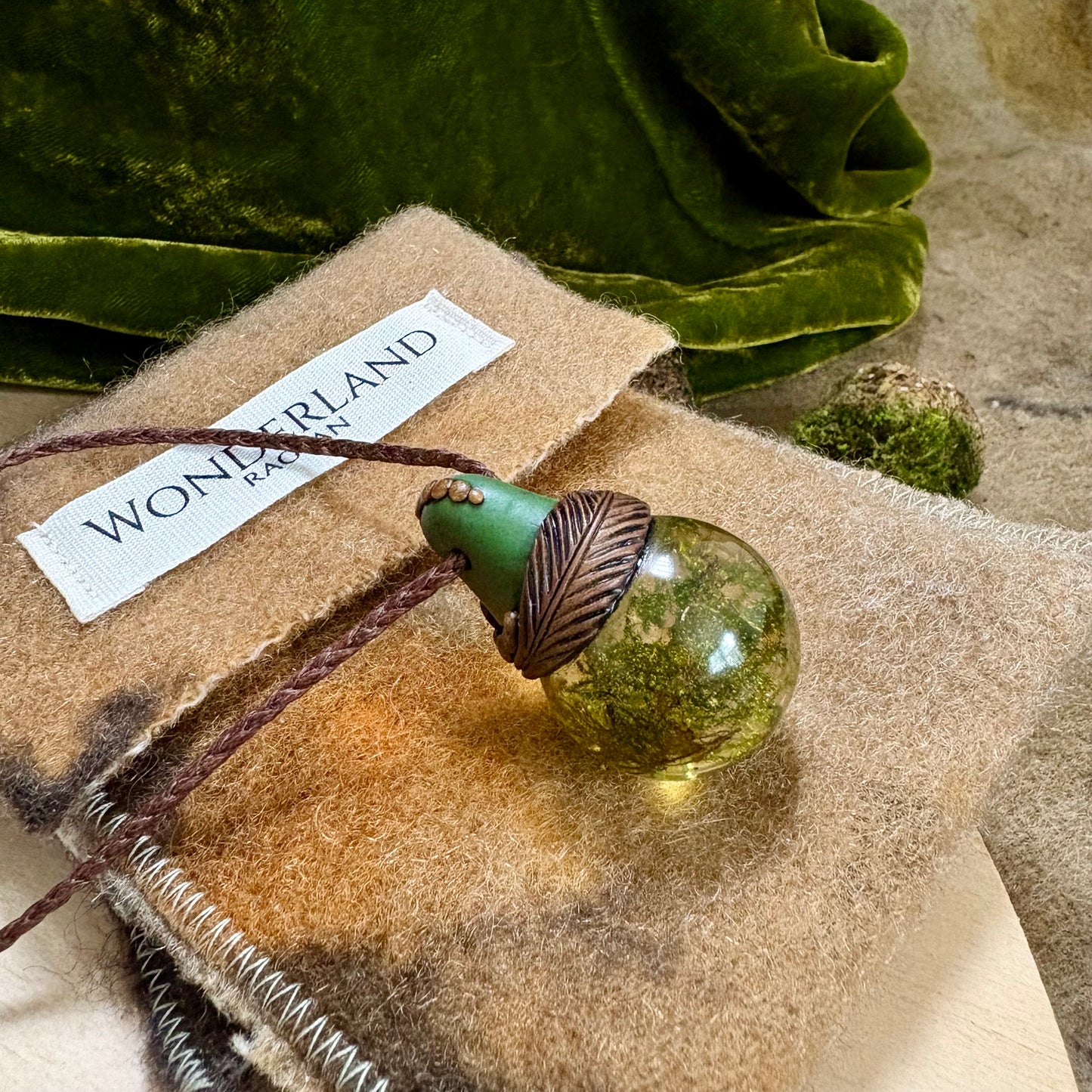Moss Necklace on cord  - Large