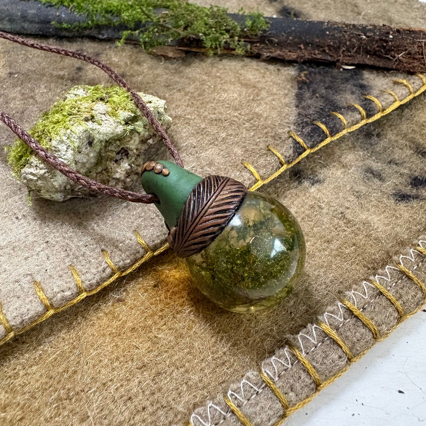 Moss Necklace on cord  - Large