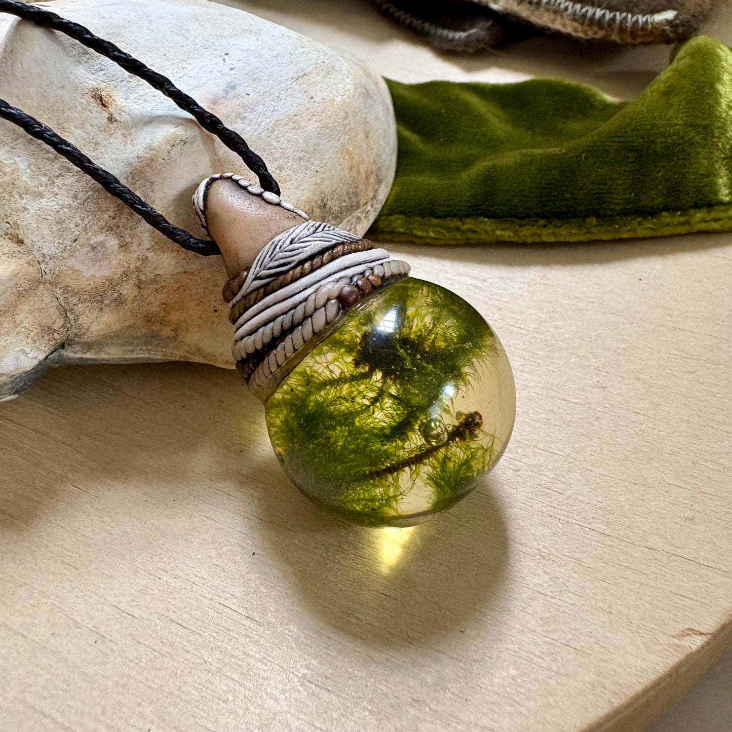 Moss Necklace on cord  - Large
