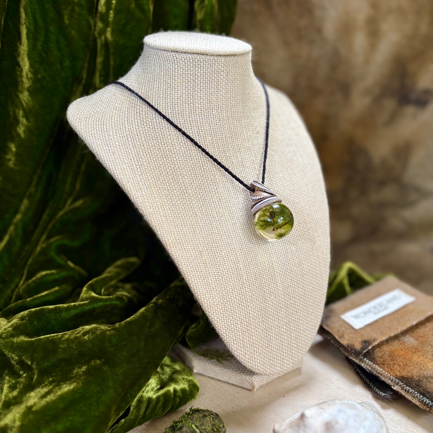 Moss Necklace on cord  - Large