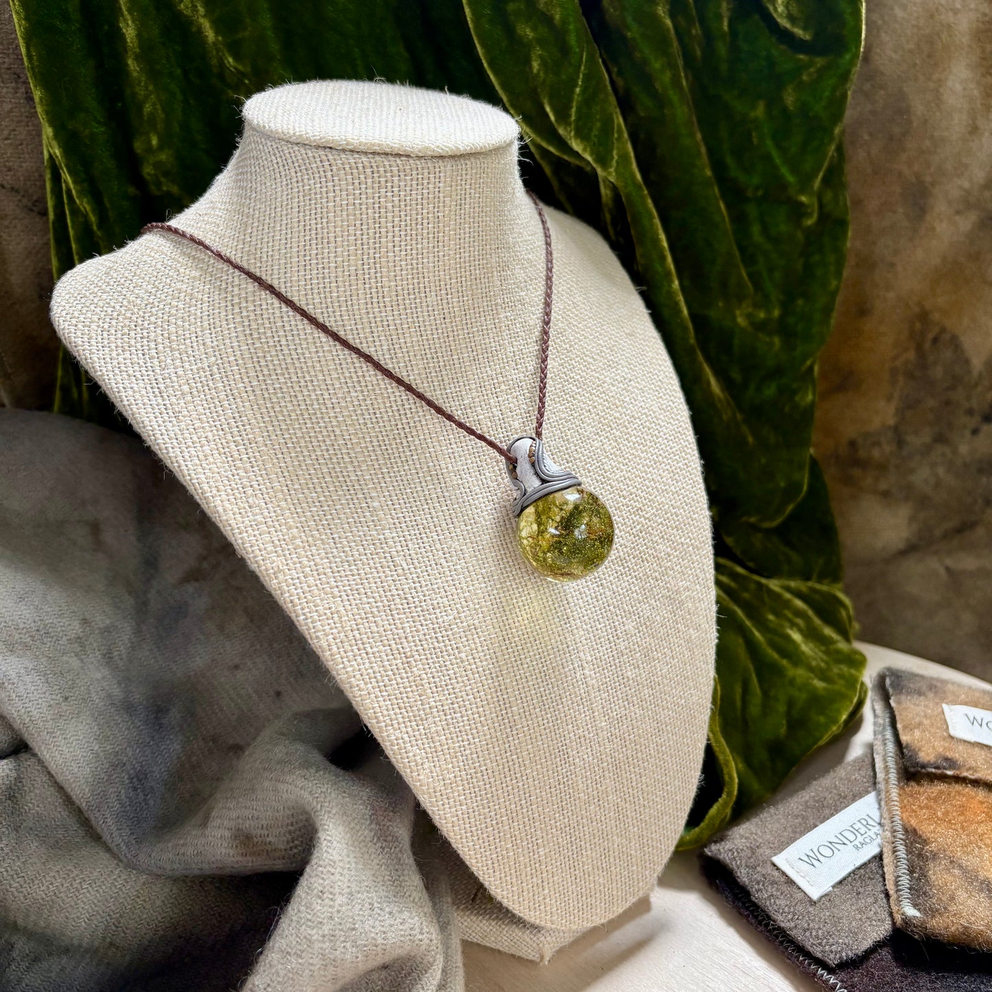 Moss Necklace on cord  - Large