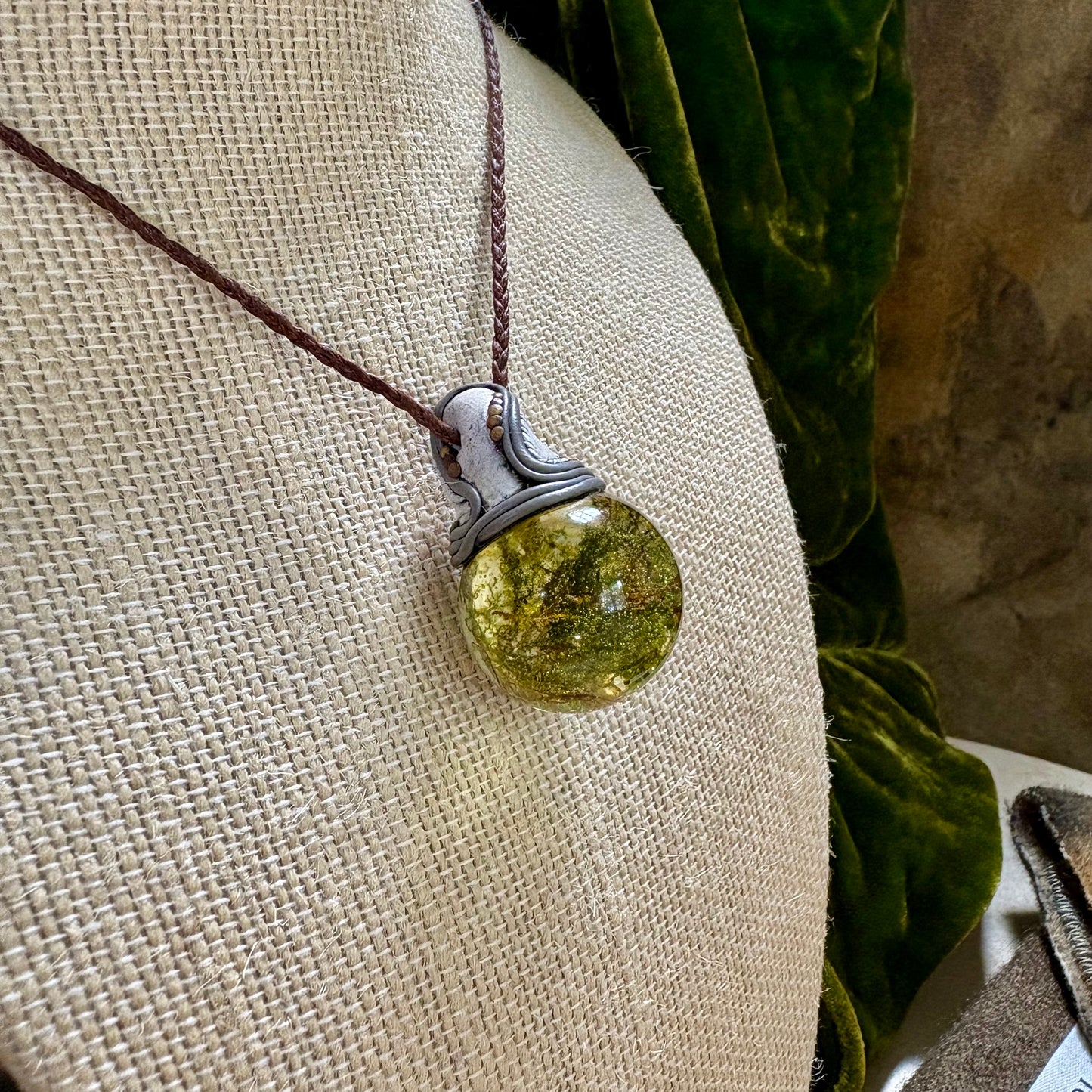 Moss Necklace on cord  - Large