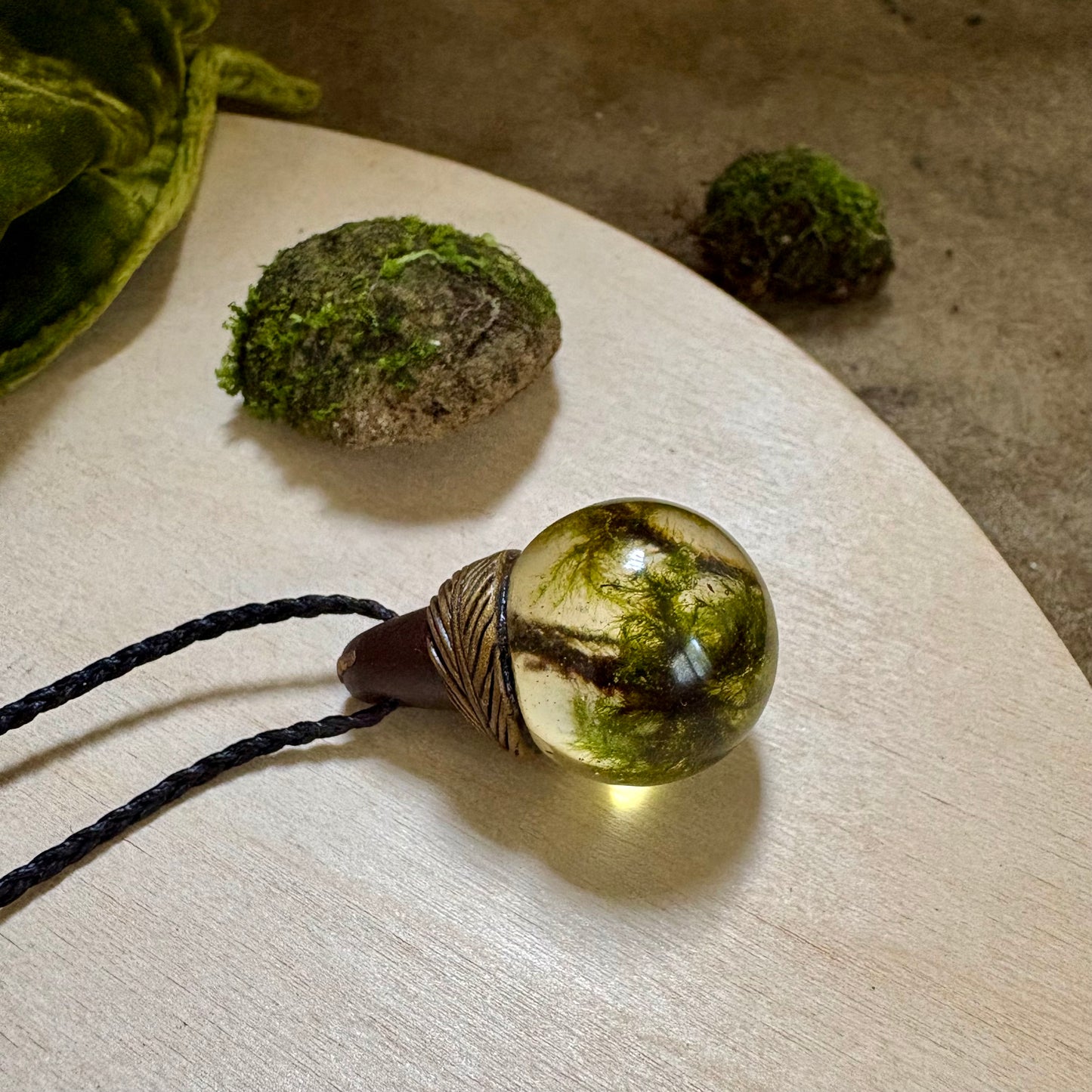 Moss Necklace on cord  - Large