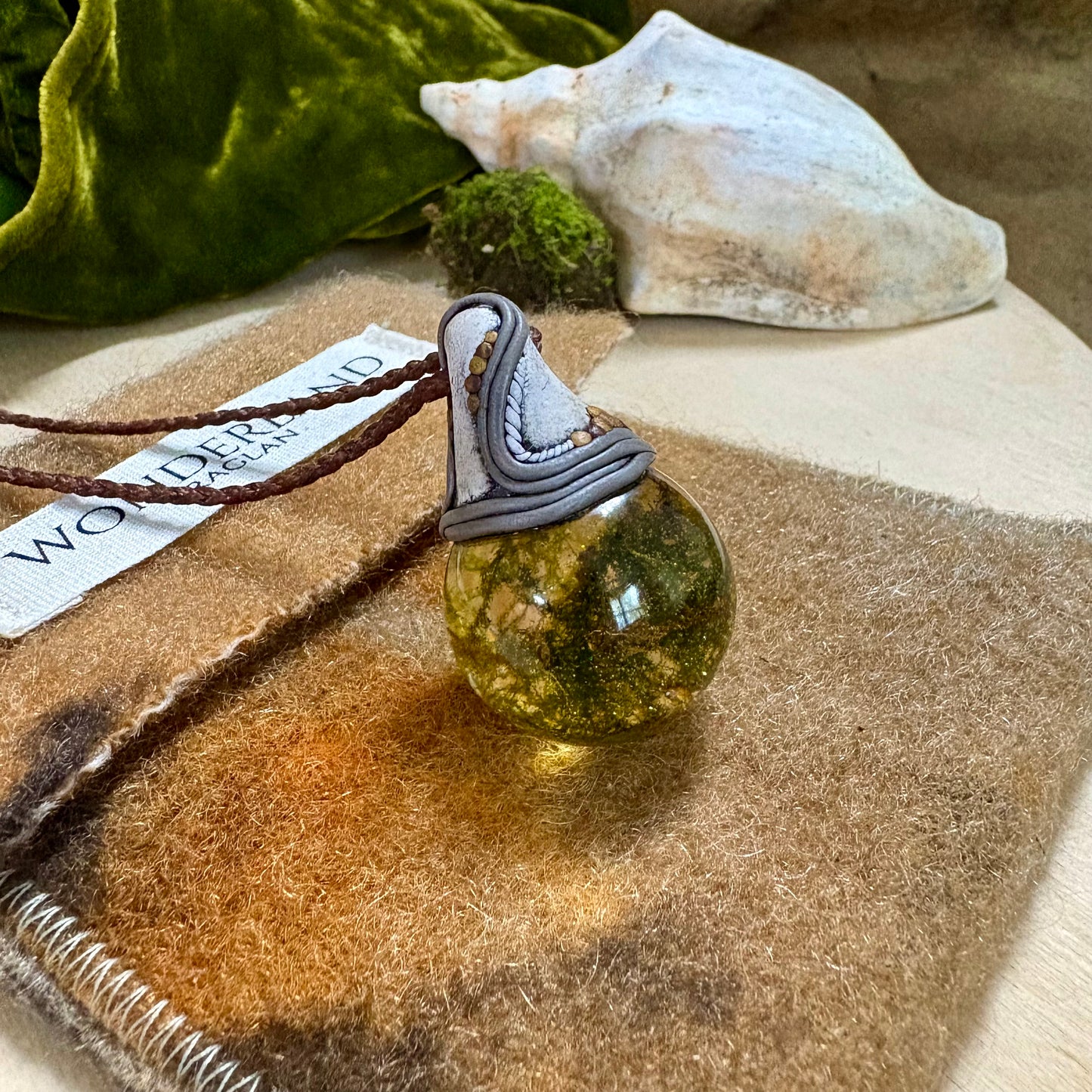 Moss Necklace on cord  - Large