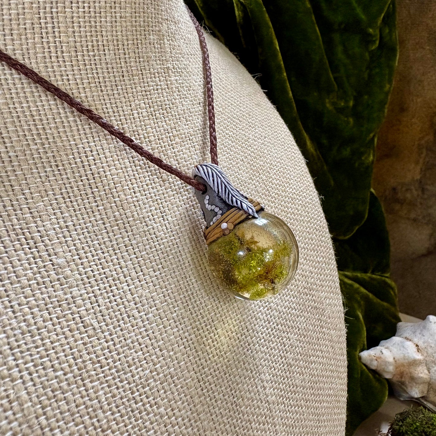 Moss Necklace on cord  - Large