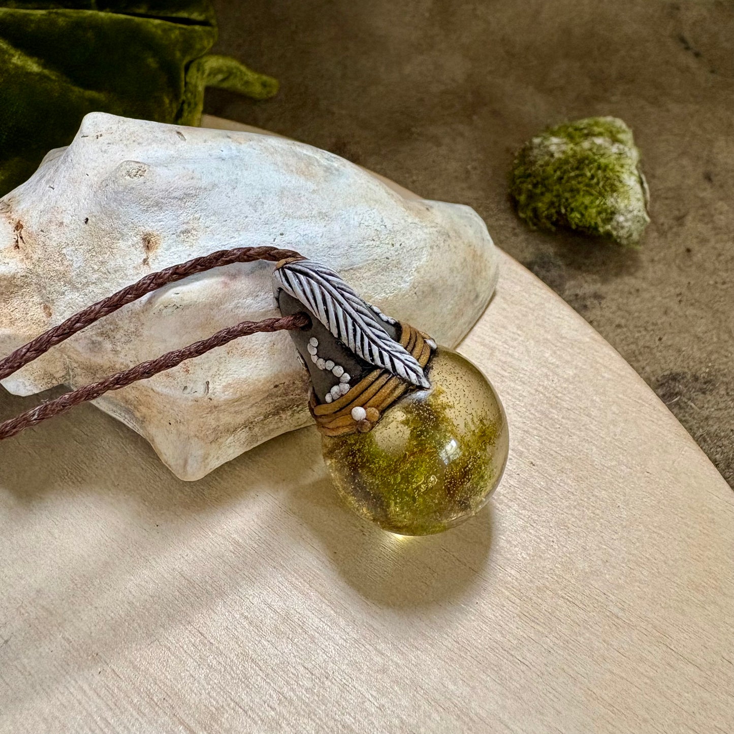 Moss Necklace on cord  - Large