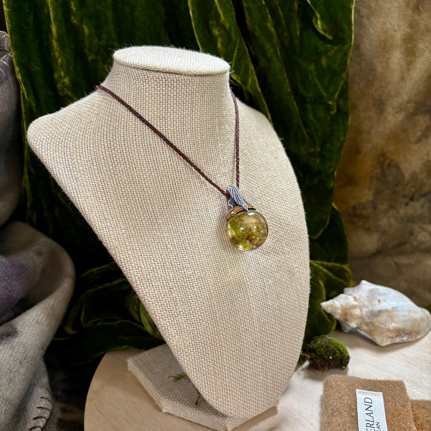 Moss Necklace on cord  - Large