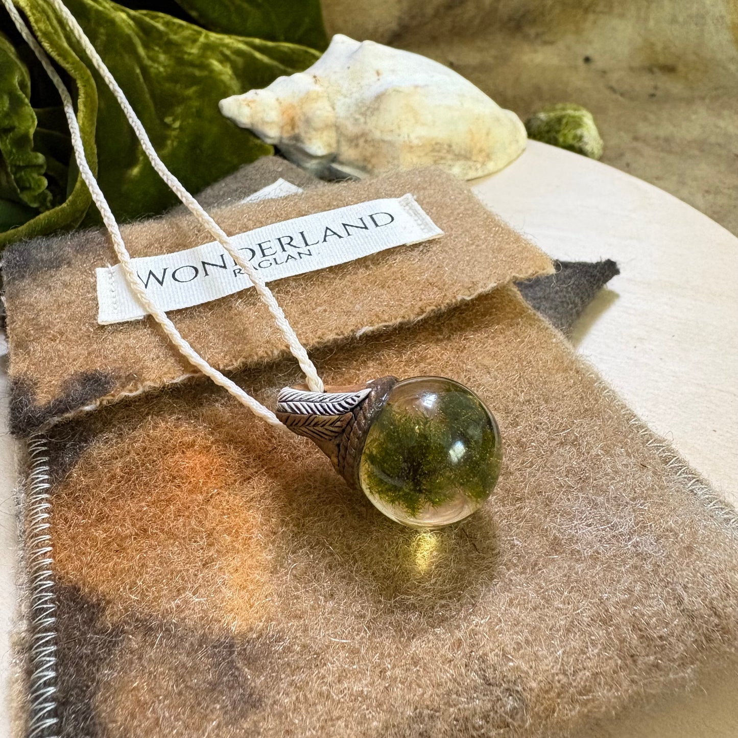 Moss Necklace on cord - Small
