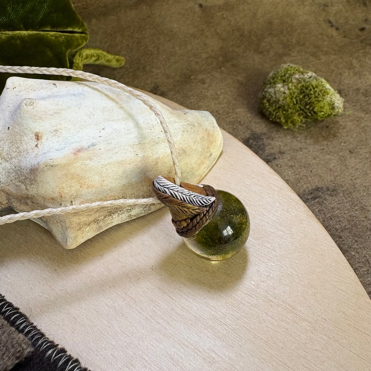 Moss Necklace on cord - Small