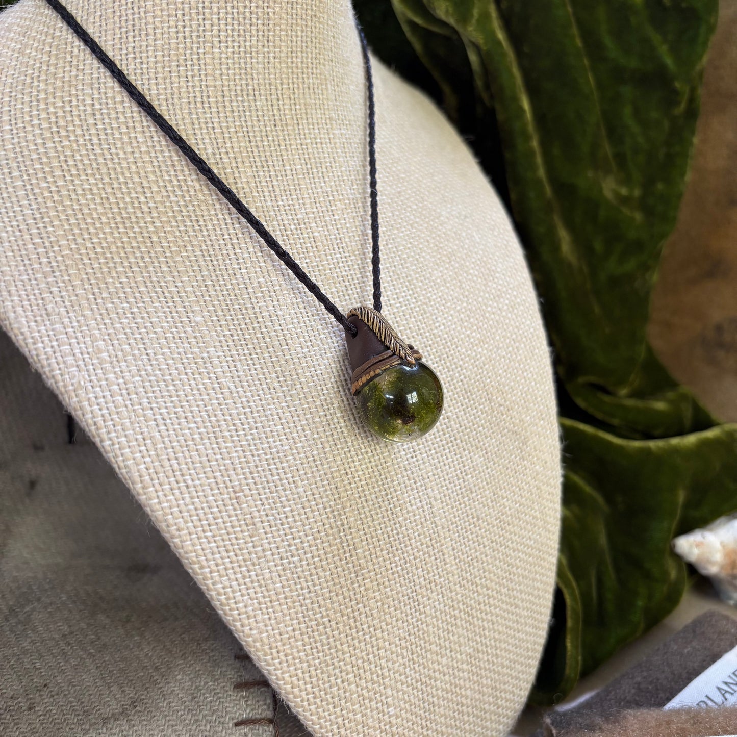 Moss Necklace on cord - Small