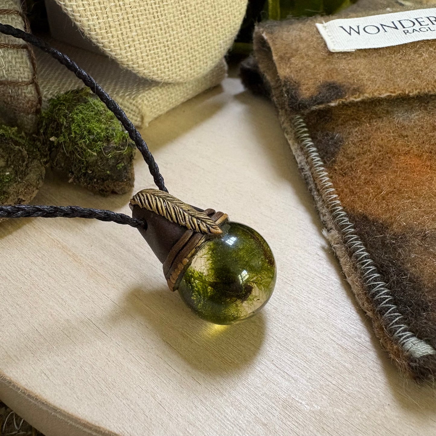 Moss Necklace on cord - Small
