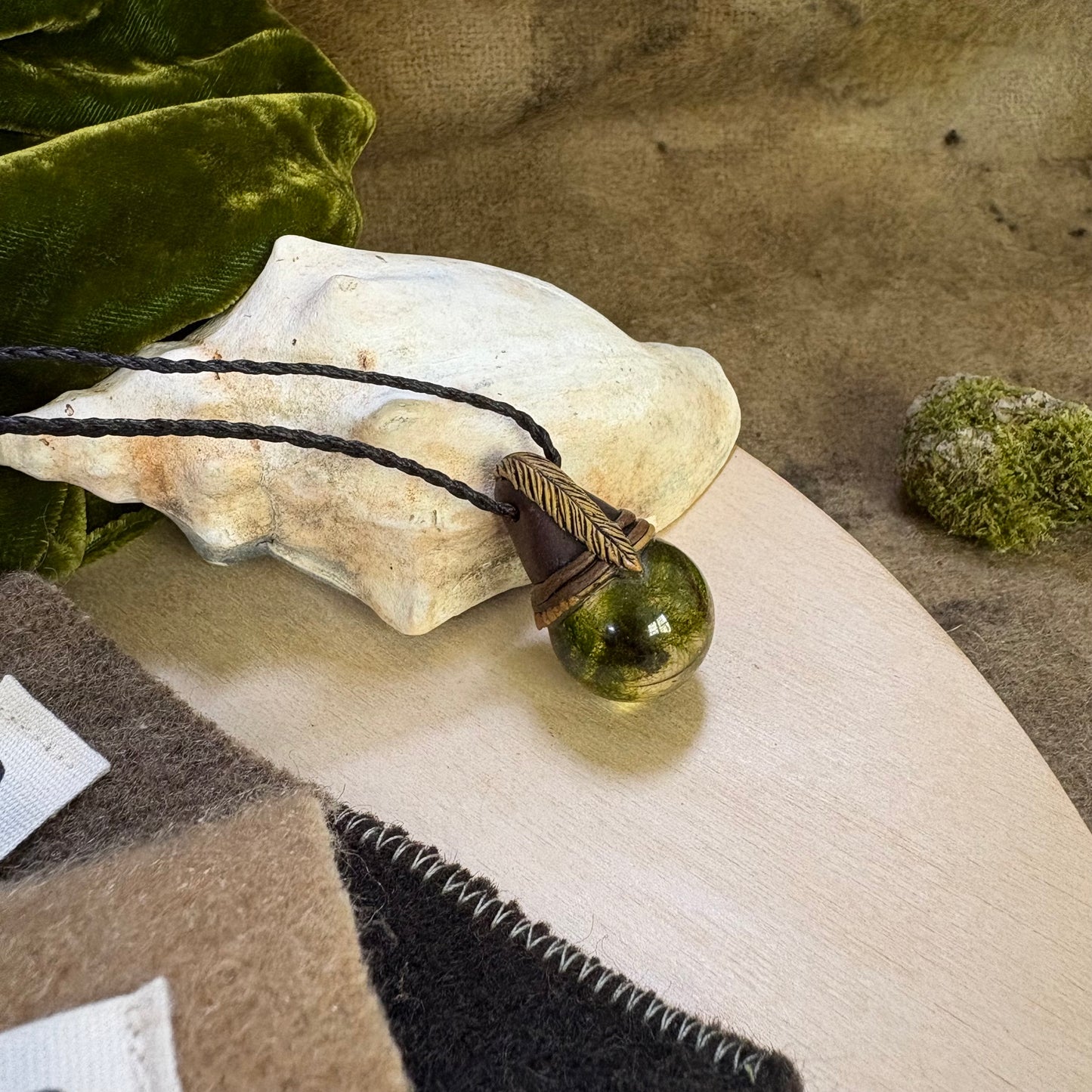 Moss Necklace on cord - Small