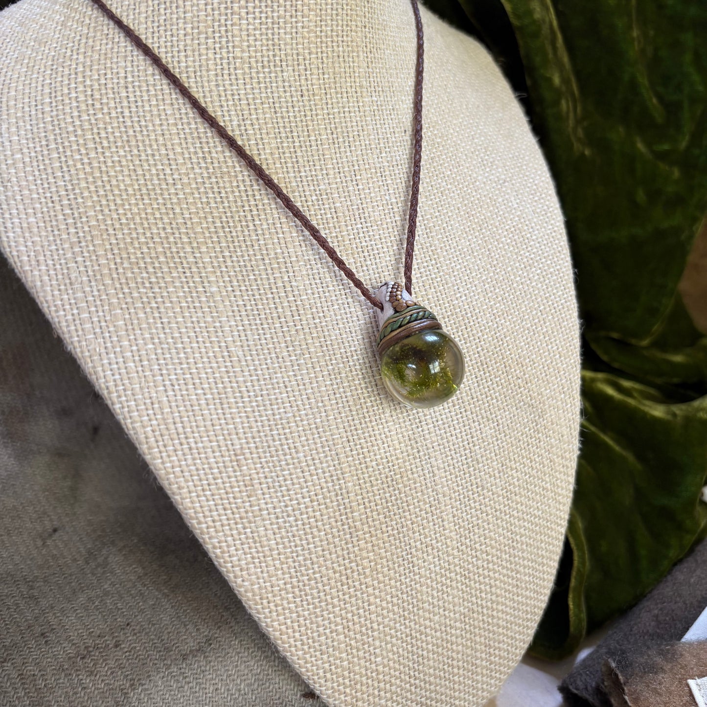 Moss Necklace on cord - Small