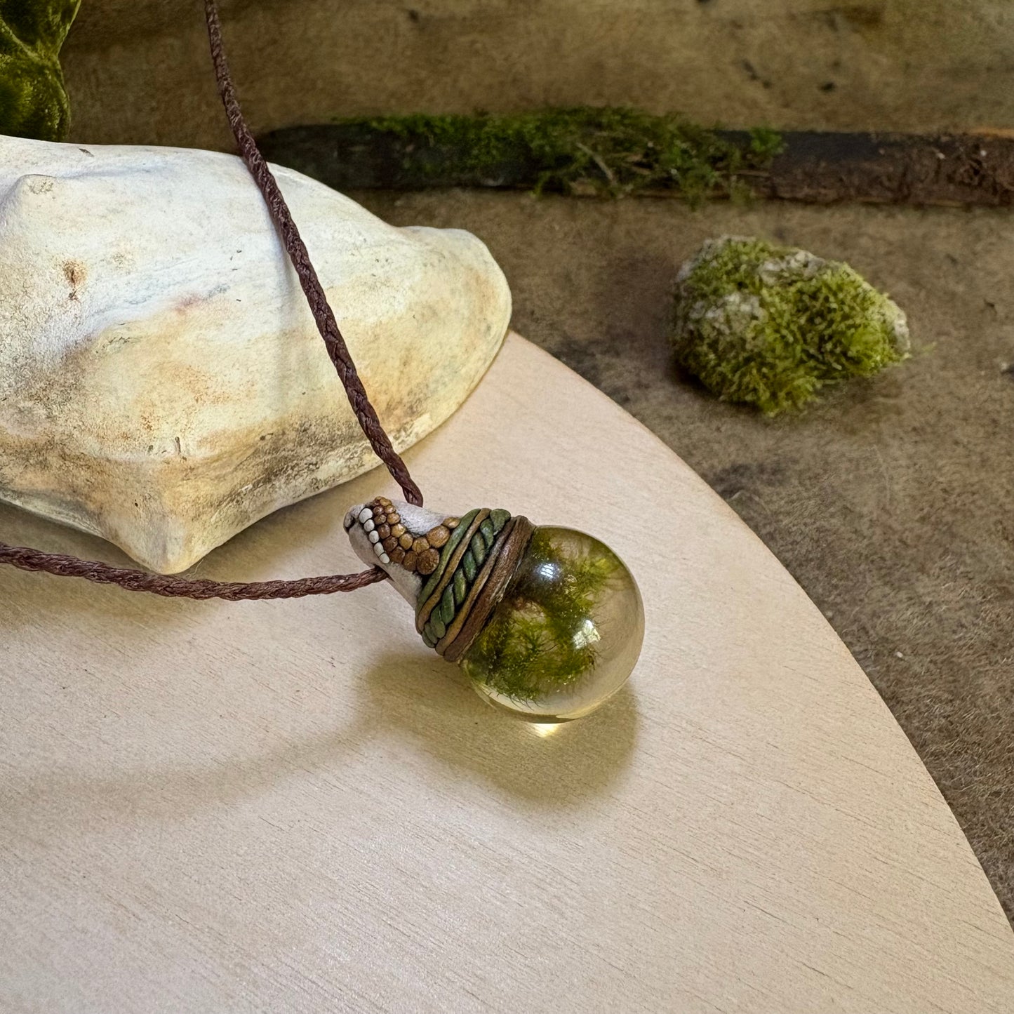 Moss Necklace on cord - Small