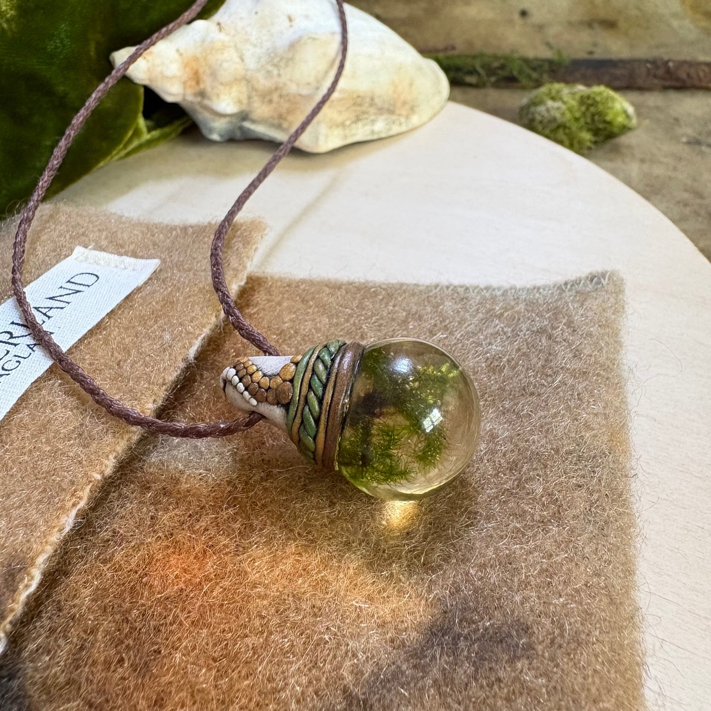 Moss Necklace on cord - Small