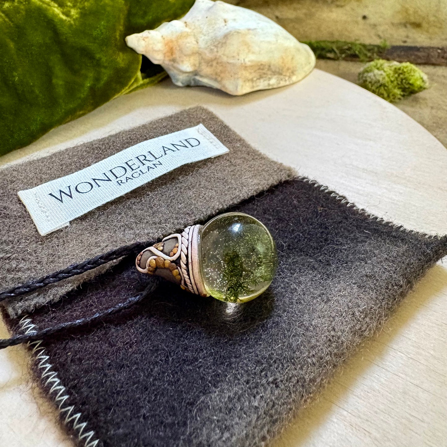 Moss Necklace on cord - Small