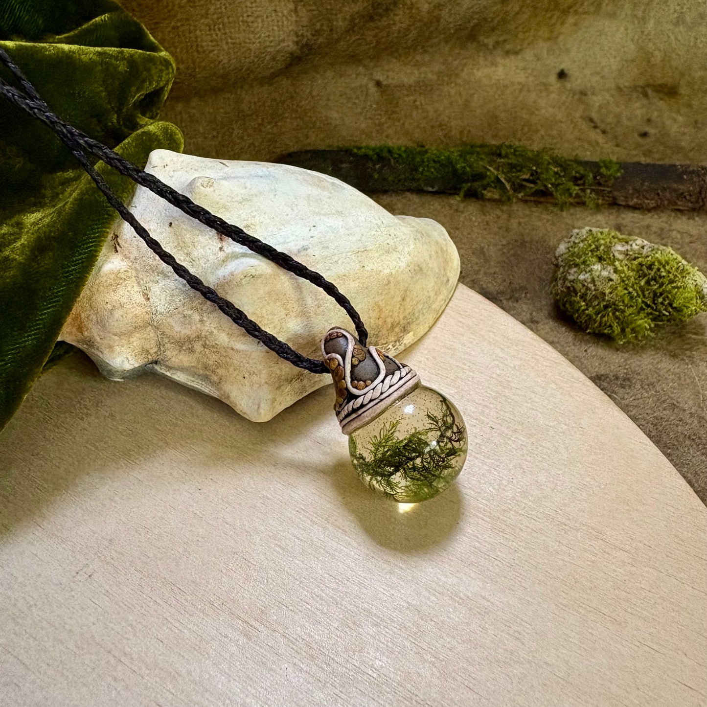 Moss Necklace on cord - Small