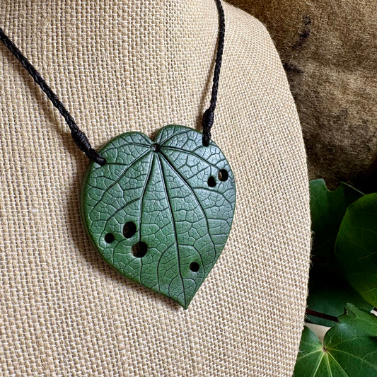 Kawakawa Necklace Large 6cm.  On black cord