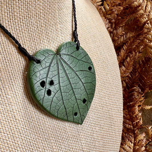 Kawakawa Necklace Large 6cm.  On black cord
