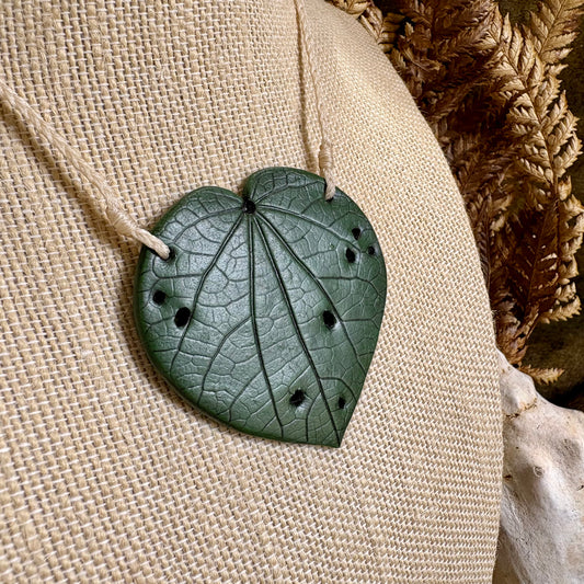 Kawakawa Necklace Large 6cm.  On cream cord