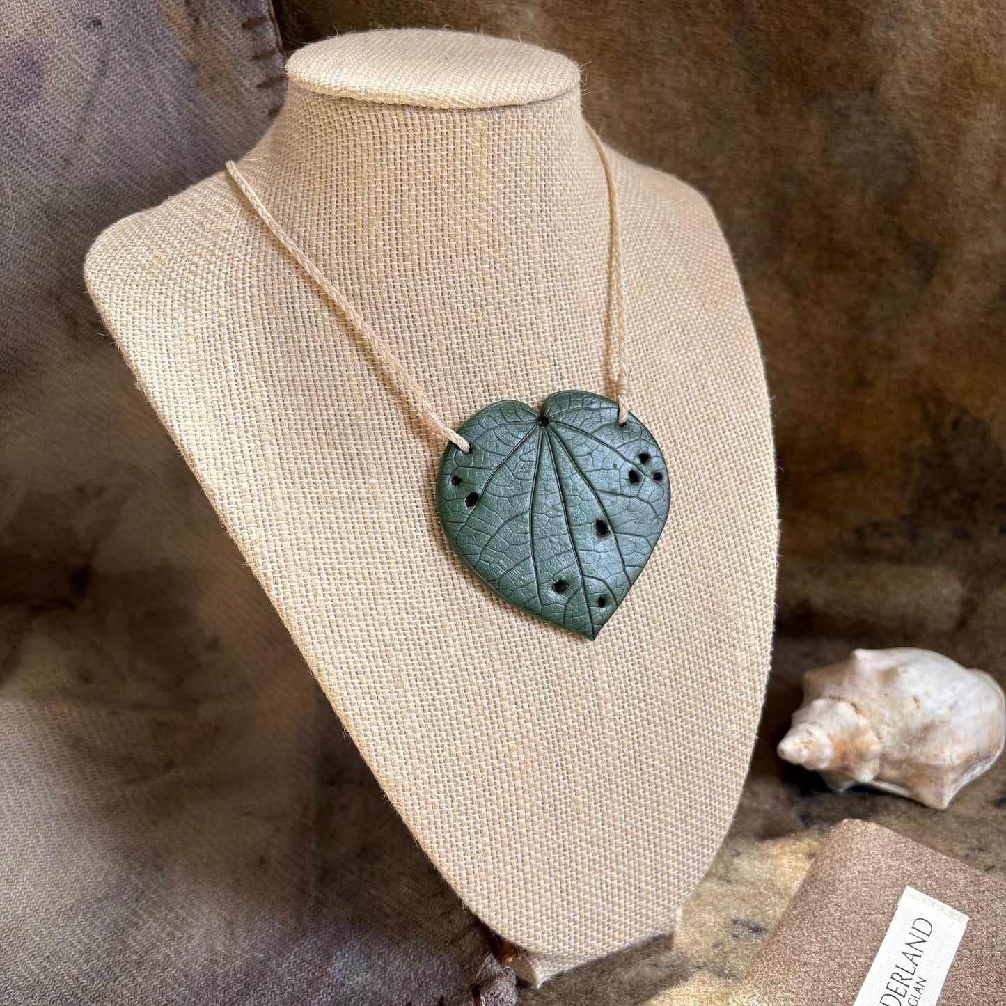 Kawakawa Necklace Large 6cm.  On cream cord