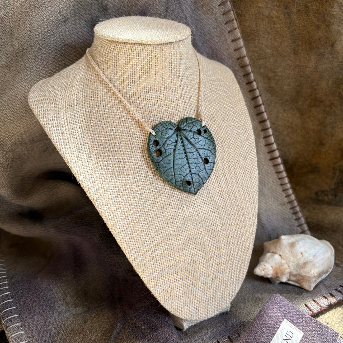 Kawakawa Necklace Large 6cm.  On cream cord