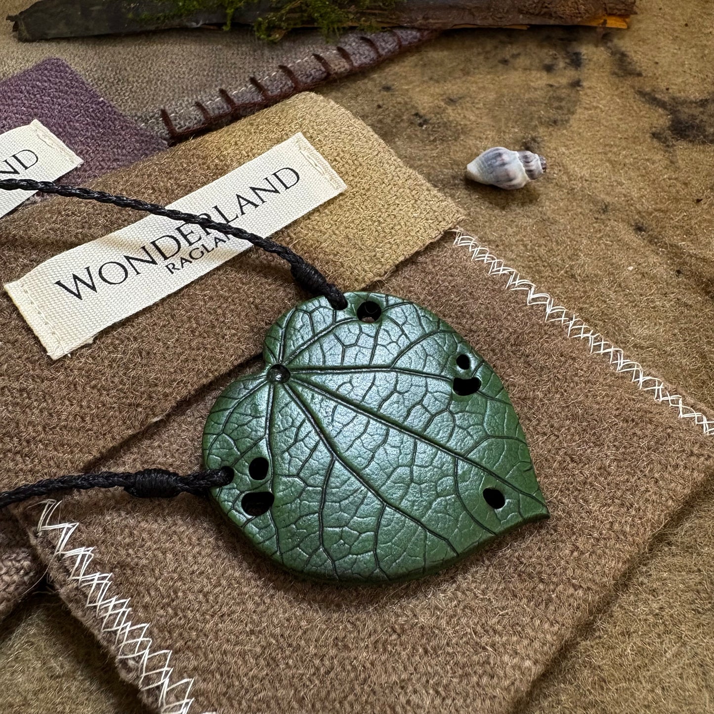 Kawakawa Necklace Large 6cm - black cord