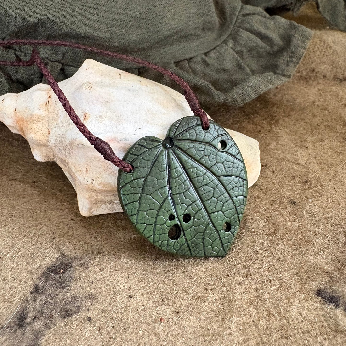Kawakawa Necklace 4.5cm - Brown Cord